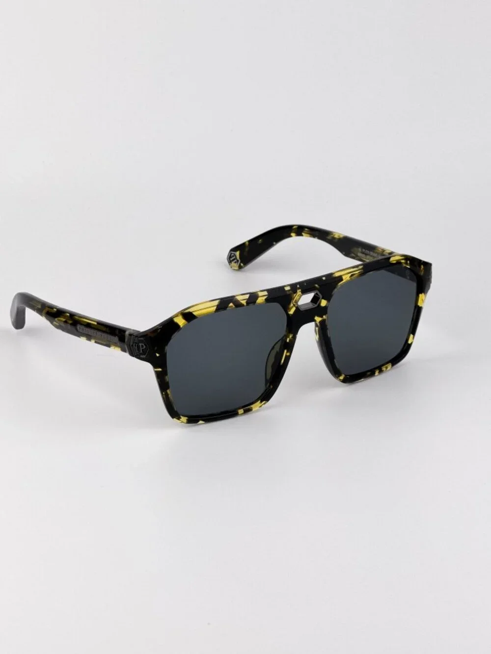 Philipp Plein Unisex Sunglasses Light Havana Grey Pilot Frames SPP072M 0709 NEW